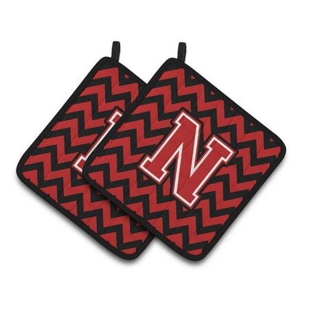 Carolines Treasures Carolines Treasures CJ1047-NPTHD Letter N Chevron Black & Red Pair of Pot Holders; 7.5 x 3 x 7.5 in. CJ1047-NPTHD
